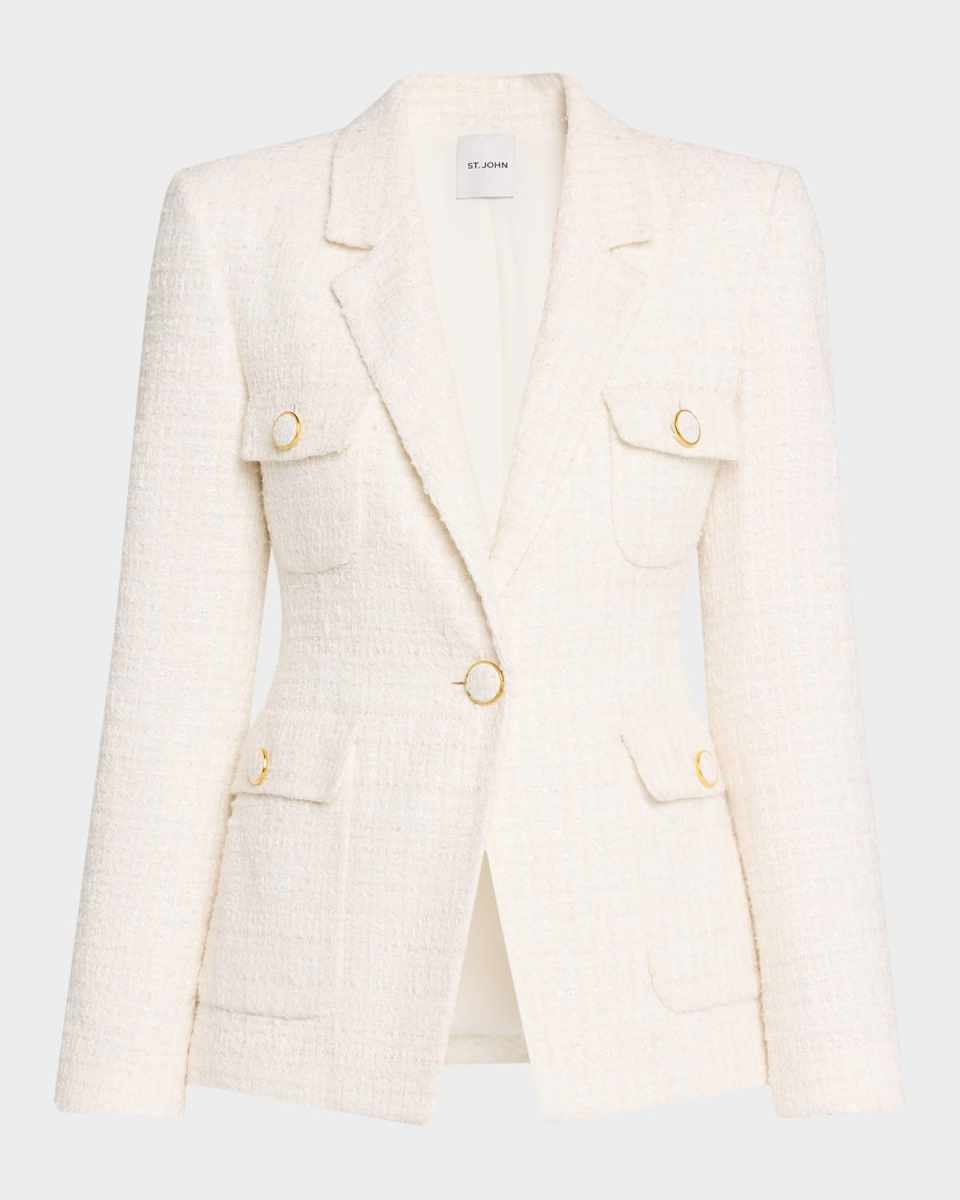 Tweed Mixed Media Jacket W Pocket Flaps Lined